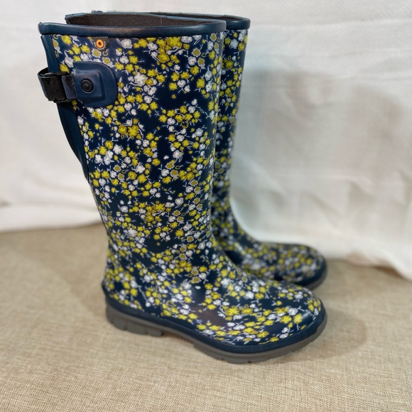 BOGS Womens Amelia Navy and Multi Color Floral Tall Rain Boo… - Picture 5 of 10